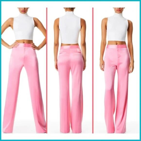 Alice + Olivia Pants - Alice + Olivia Deanna Satin-Finish Palazzo Pants - Size 4 NWT